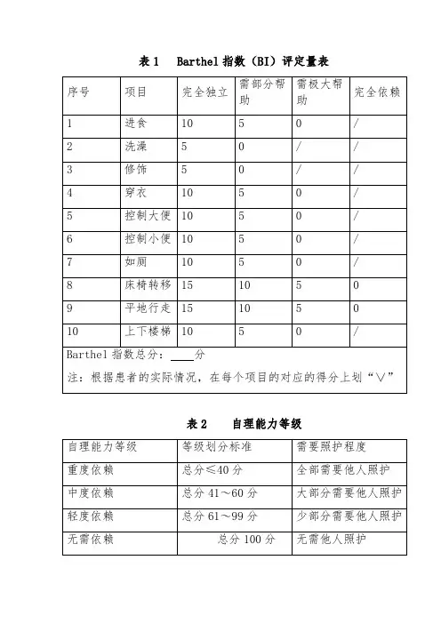 自理能力评分、分级