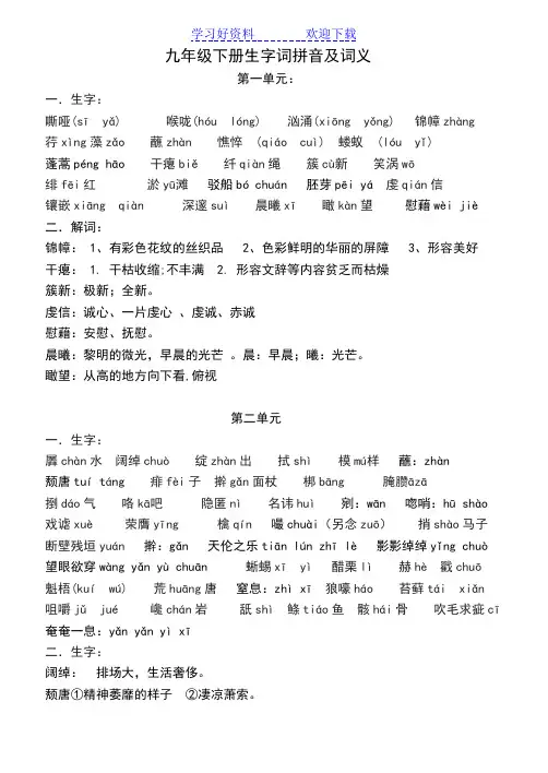 九年级下册生字解词(带拼音)