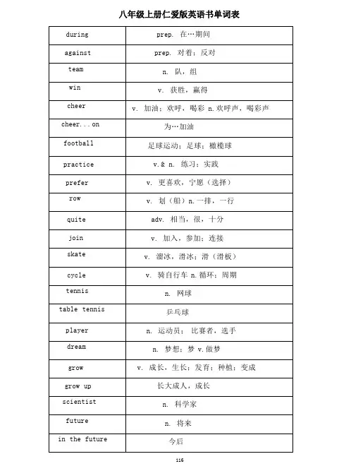 八年级上册仁爱版英语书单词表
