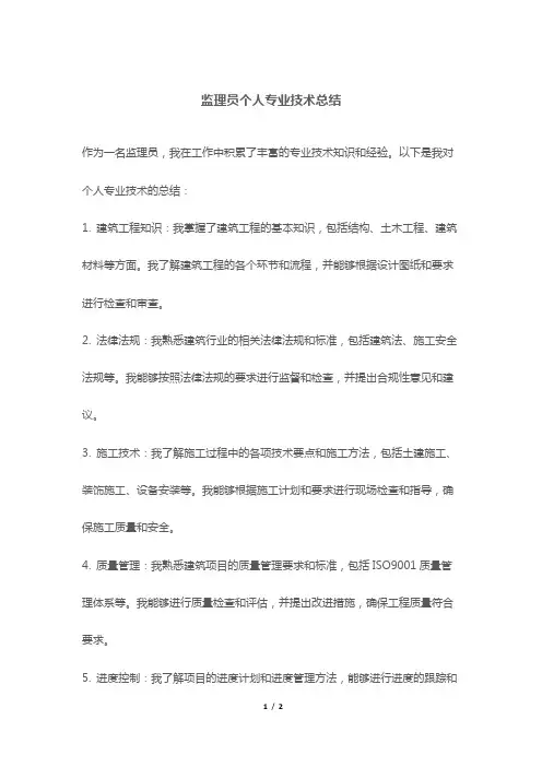 监理员个人专业技术总结