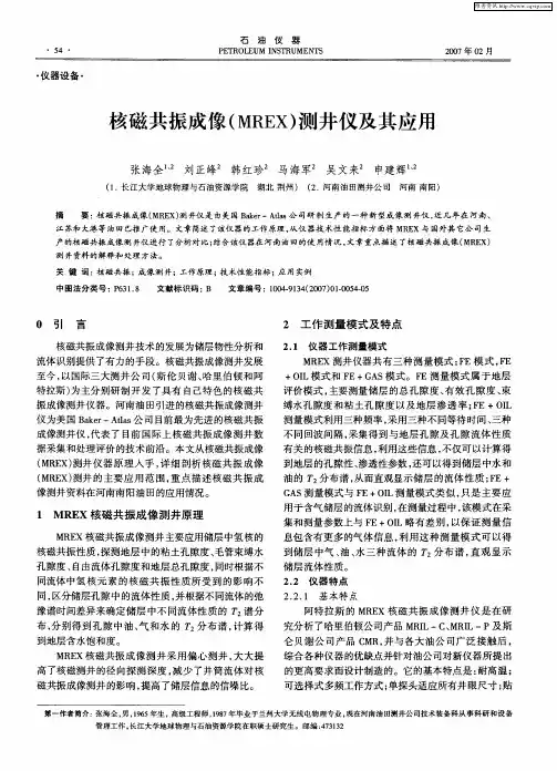 核磁共振成像(MREX)测井仪及其应用