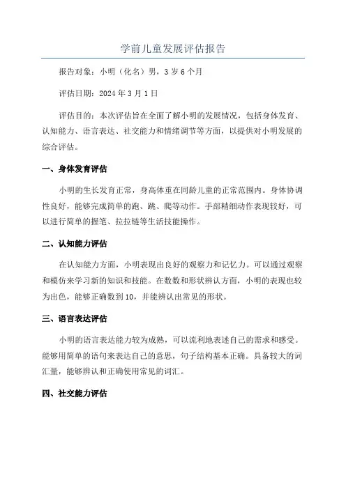学前儿童发展评估报告