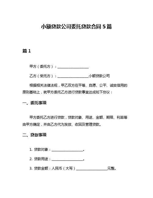小额贷款公司委托贷款合同5篇