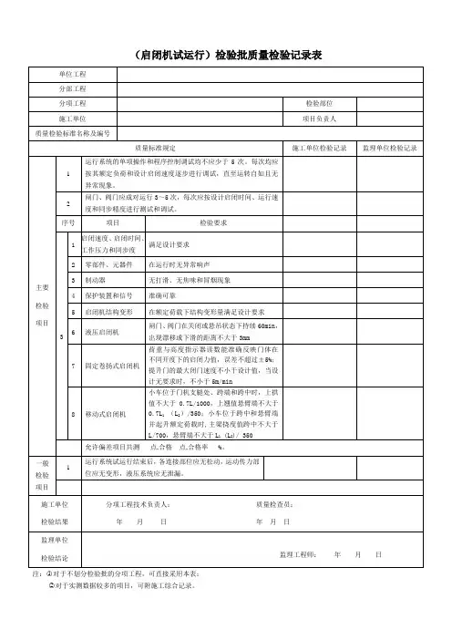 (启闭机试运行)检验批质量检验记录表