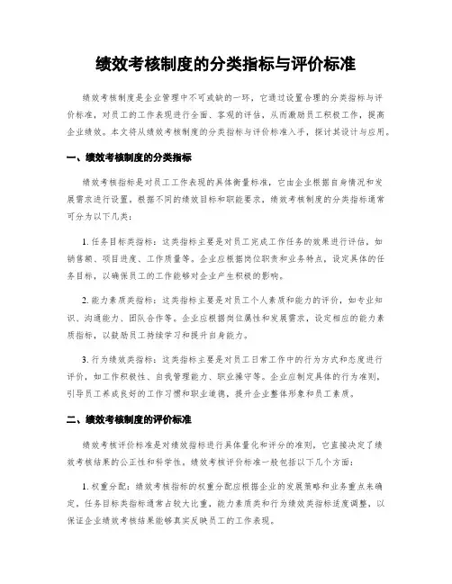 绩效考核制度的分类指标与评价标准
