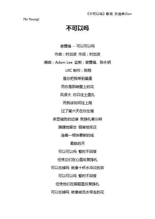 《不可以吗》歌词 孙浩英(Son Ho Young)