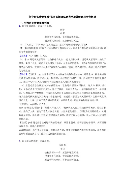 初中语文诗歌鉴赏+文言文阅读试题类型及其解题技巧含解析