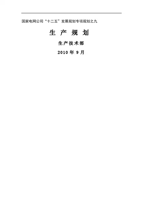 国家电网公司“十二五”发展规划专项规划之九 生产规划