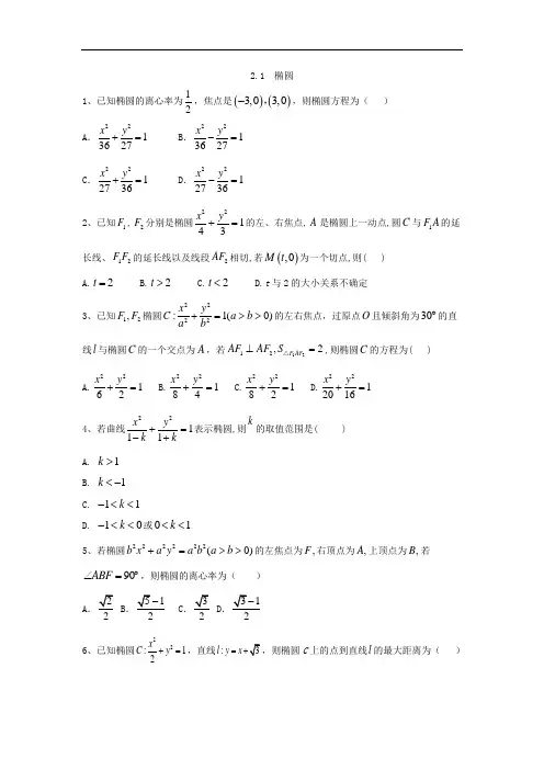 人教A版高中数学选修1-1同步练习椭圆