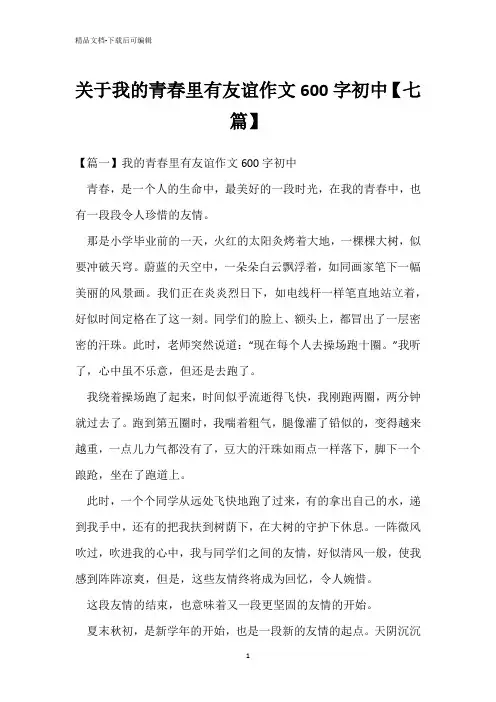 关于我的青春里有友谊作文600字初中【七篇】