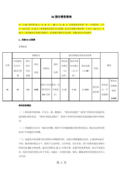 wo3G国内资费表-10页word资料