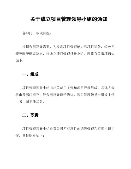 关于成立项目管理领导小组的通知