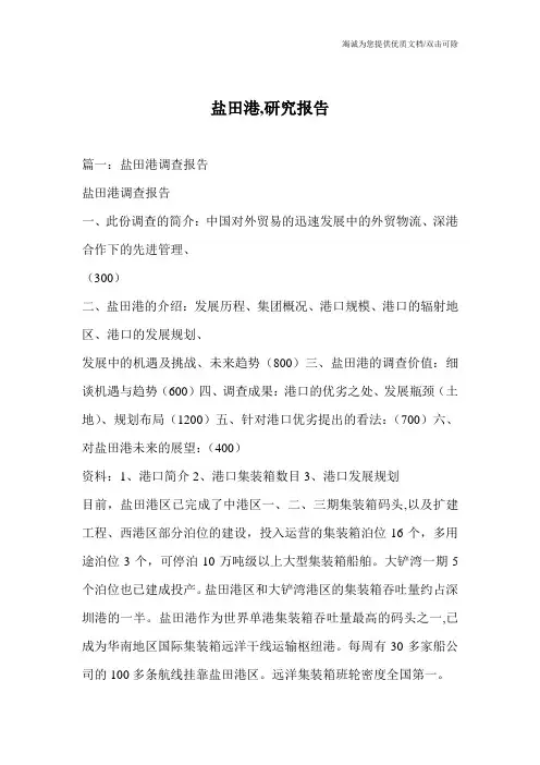 盐田港,研究报告