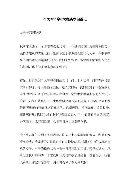 作文800字大唐芙蓉园游记