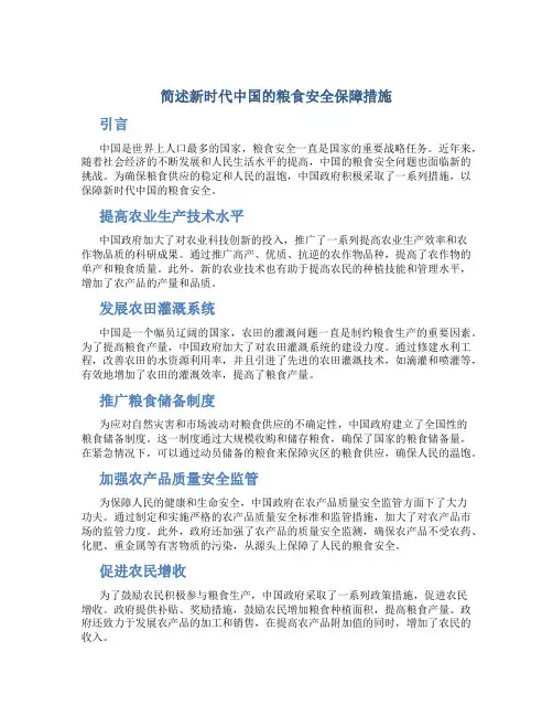 简述新时代中国的粮食安全保障措施