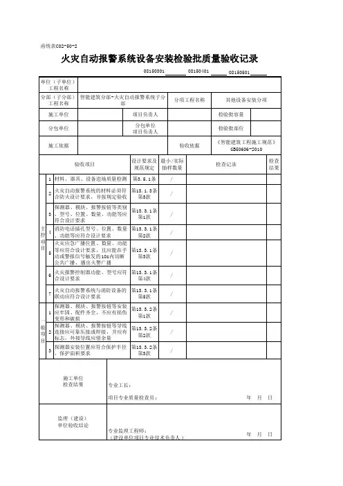 火灾自动报警系统设备安装检验批质量验收记录