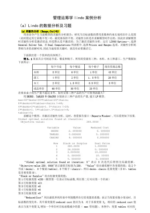 管理运筹学lindo案例分析