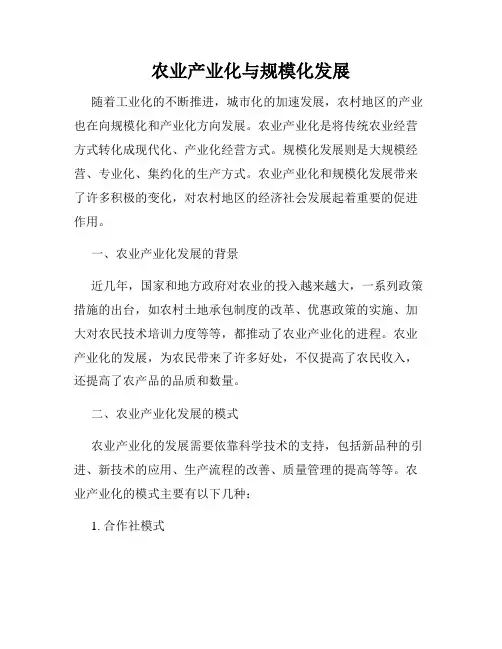 农业产业化与规模化发展