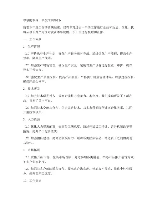 厂长工作总结范文