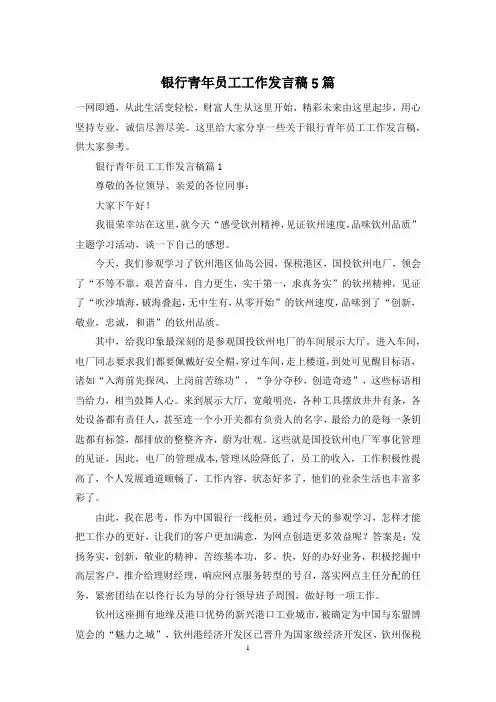 银行青年员工工作发言稿5篇