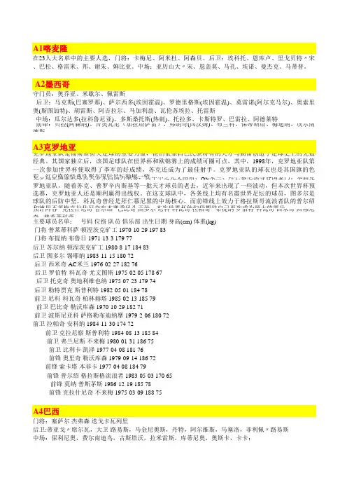 2014年巴西世界杯大名单与自动公式化