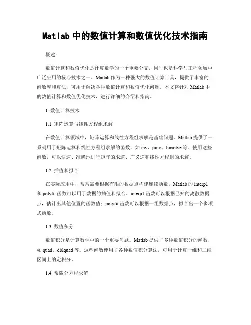 Matlab中的数值计算和数值优化技术指南