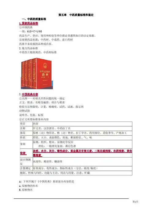 中药专业知识一 第五章 中药质量标准和鉴定