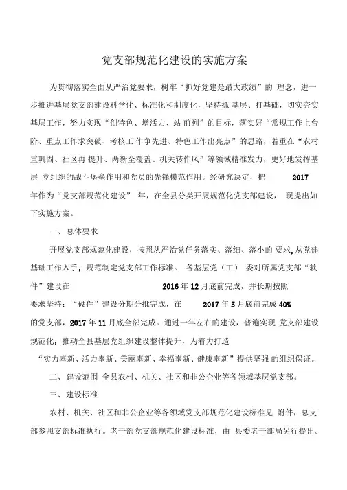 党支部规范化建设的实施方案