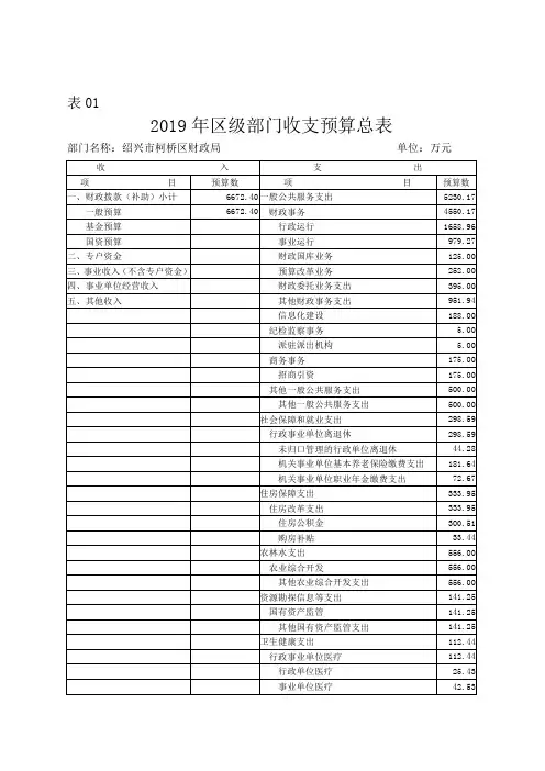 2019年区级部门收支预算总表