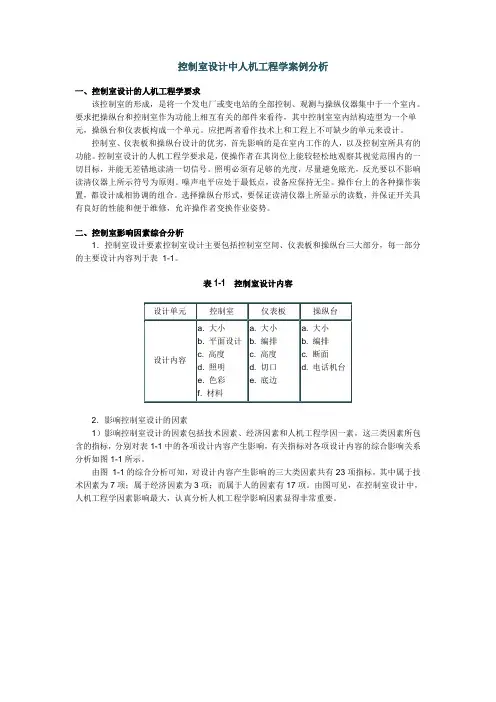 控制室设计中人机工程学案例分析