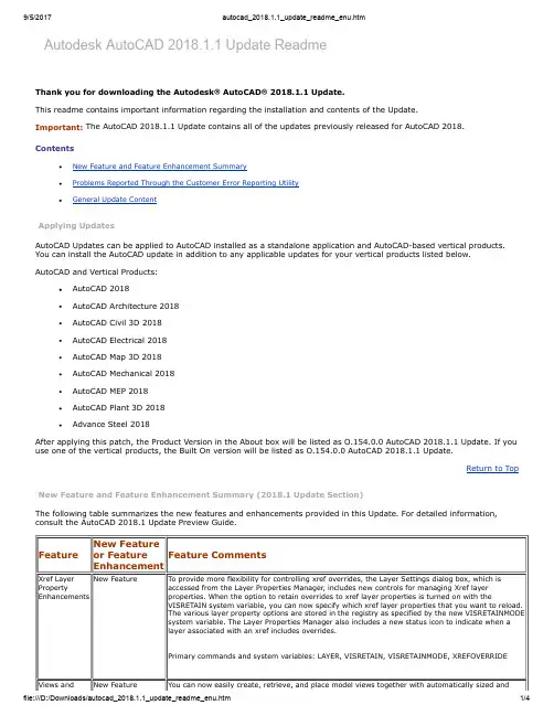 Autodesk AutoCAD 2018.1.1 Update 说明书