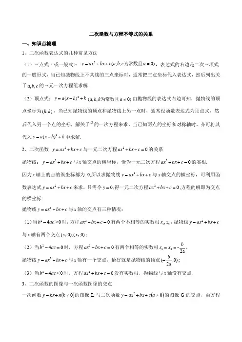 二次函数与方程不等式的关系