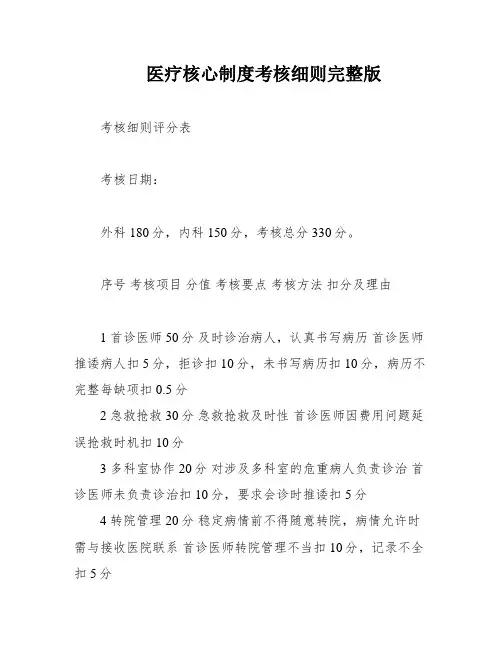医疗核心制度考核细则完整版