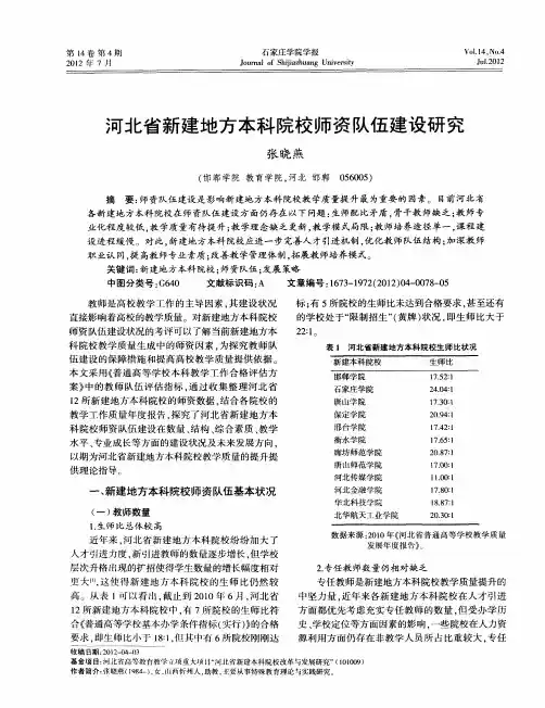 河北省新建地方本科院校师资队伍建设研究