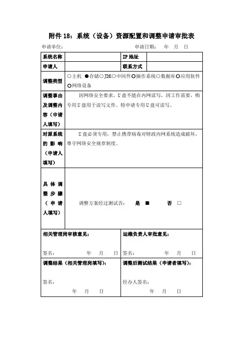 网络信息安全______系统(设备)资源配置和调整申请审批表