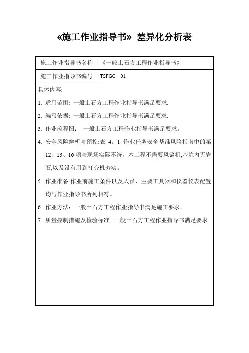 施工作业指导书差异化分析表