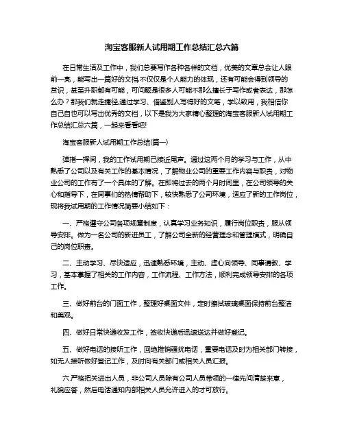 淘宝客服新人试用期工作总结汇总六篇