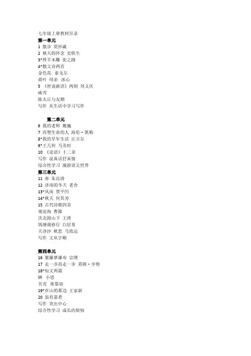 2015年人教版语文教材目录(初二初三用)