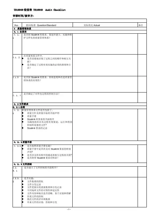 TS16949 审核检查表