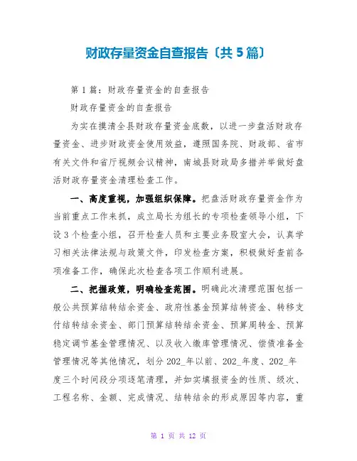 财政存量资金自查报告(共5篇)