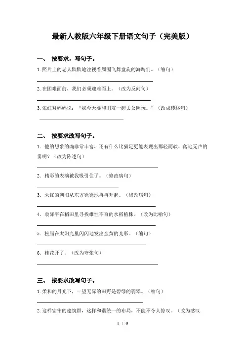 最新人教版六年级下册语文句子(完美版)