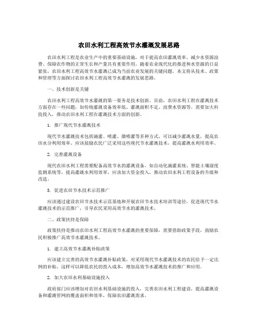 农田水利工程高效节水灌溉发展思路