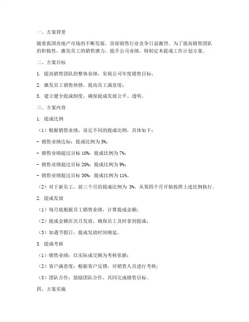 房屋销售提成工作计划方案