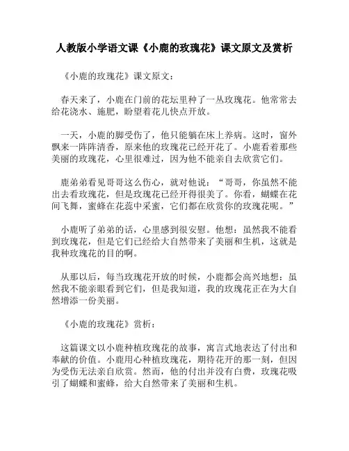 人教版小学语文《小鹿的玫瑰花》课文原文及赏析
