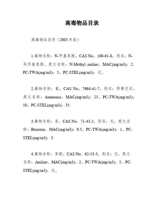 高毒物品目录
