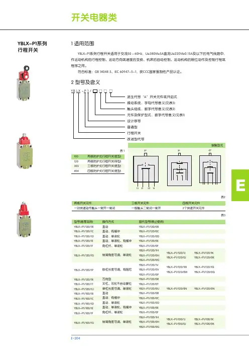 YBLX-P1系列 行程开关 说明书