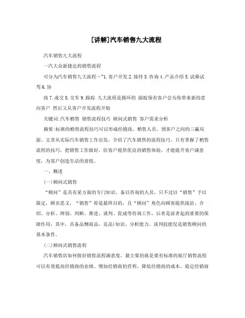 [讲解]汽车销售九大流程