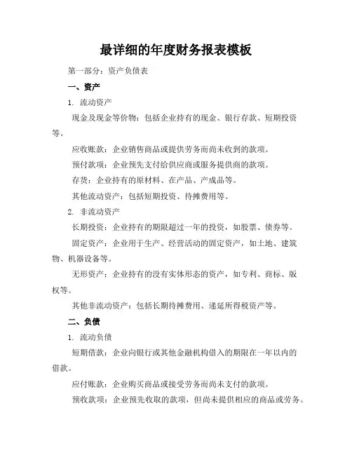 最详细的年度财务报表模板