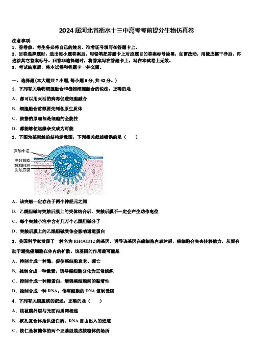 2024届河北省衡水十三中高考考前提分生物仿真卷含解析