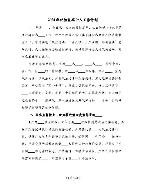2024年纪检监察个人工作计划(三篇)